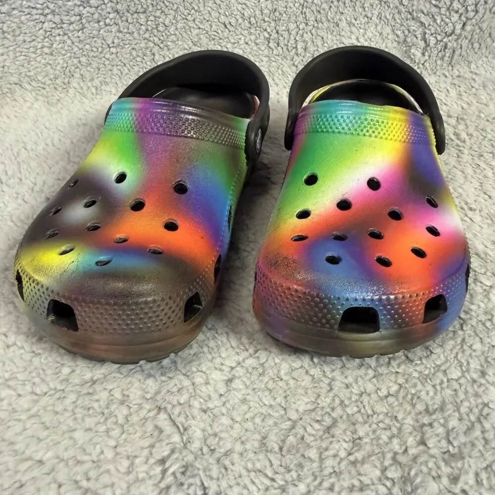 CROCS Classic Solarized Rainbow Clogs Kids  US J 2 Tie Dye Slip On Water Beach